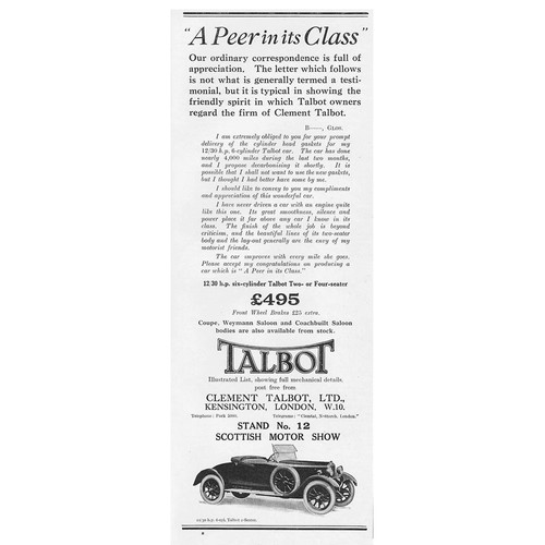 Talbot motor cars - cars, the